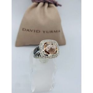 David Yurman Sterling Silver Albion Ring 11mm Morganite and Diamonds Size 9